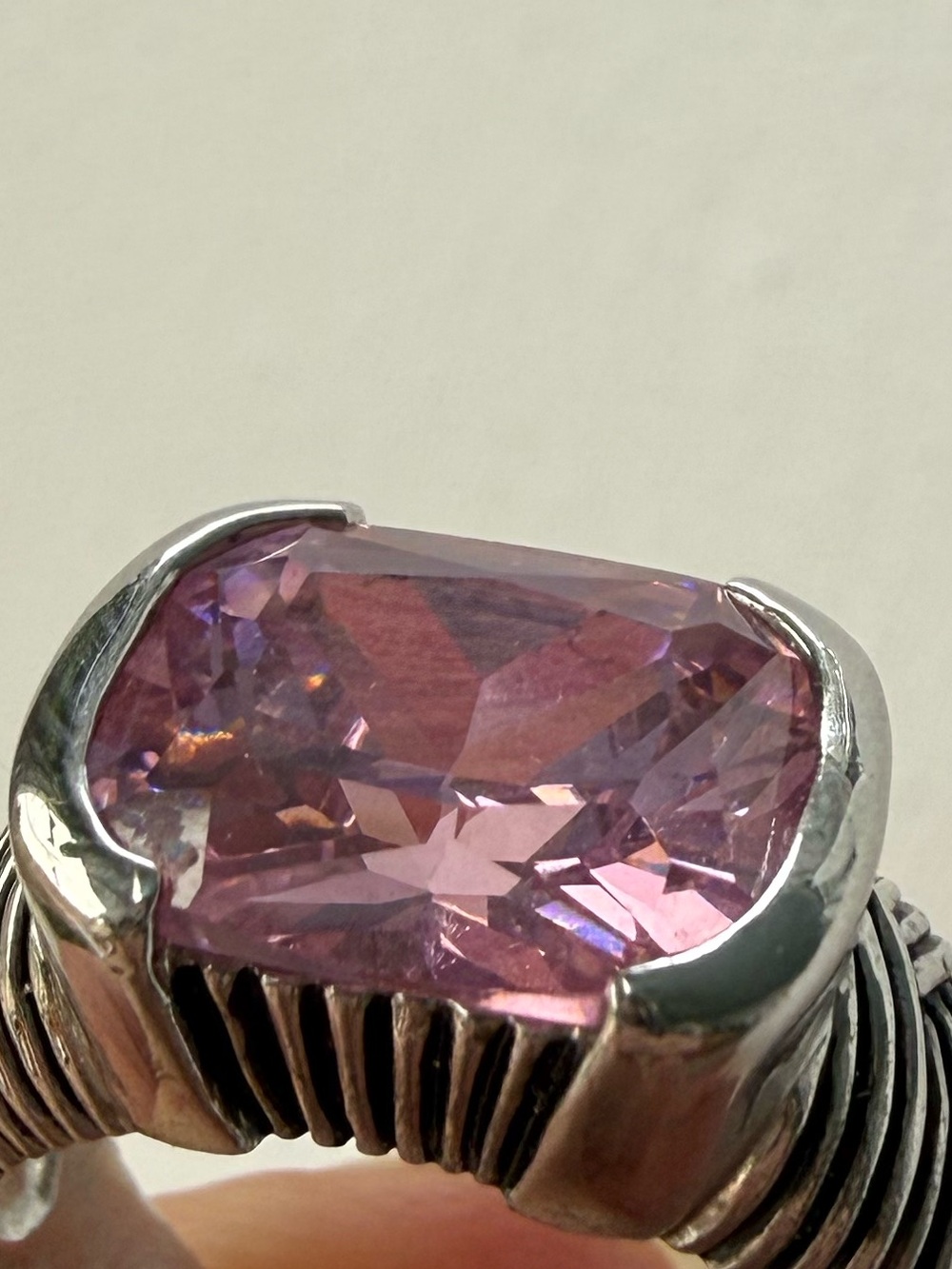 925 Pink Cushion-Cut Ring - Picture 7 of 12